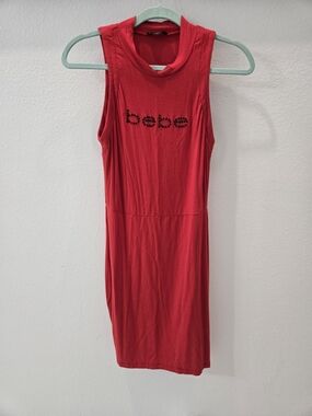 Bebe Red Sleeveless Mock Neck Bodycon Dress Size SP